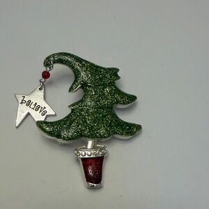 Green Christmas Tree Brooch with Star Charm